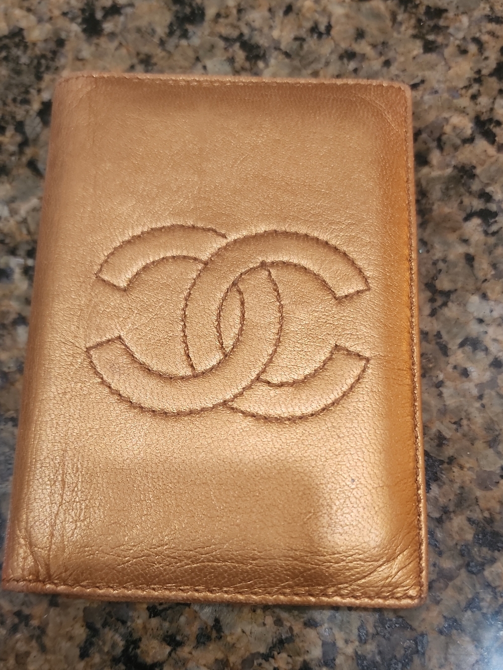 CHANEL Metallic Gold Quilted CC Passport/Card Sleeve